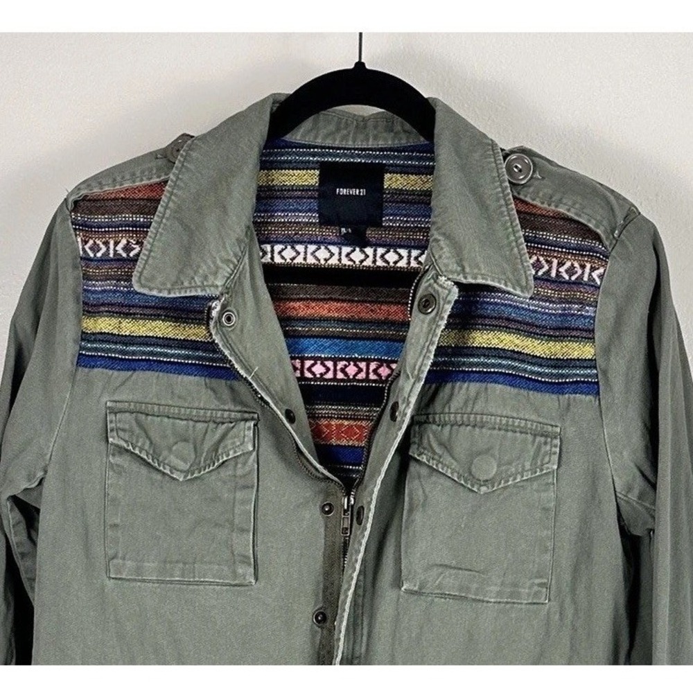 Womens Olive Green Utility‎ Jacket Southwestern Tapestry Yoke Large